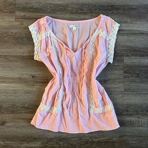 Vintage Y2K Light Pink Blouse with Lace Details